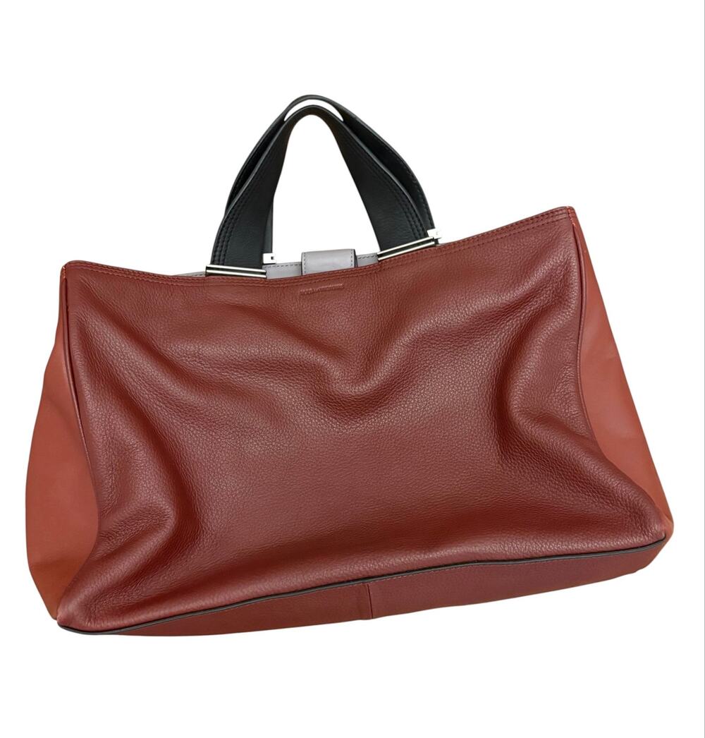 Pour La Victoire Cognac and Black Leather Tote Silver Hardware
